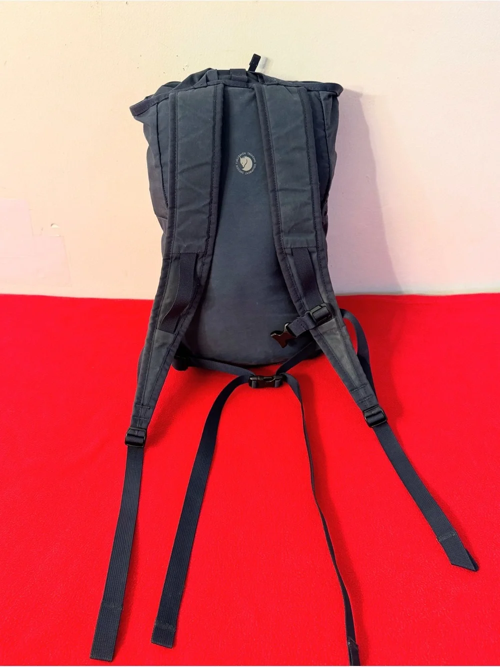 Fjallraven Navy Roll-Top Backpack with Leather Patch